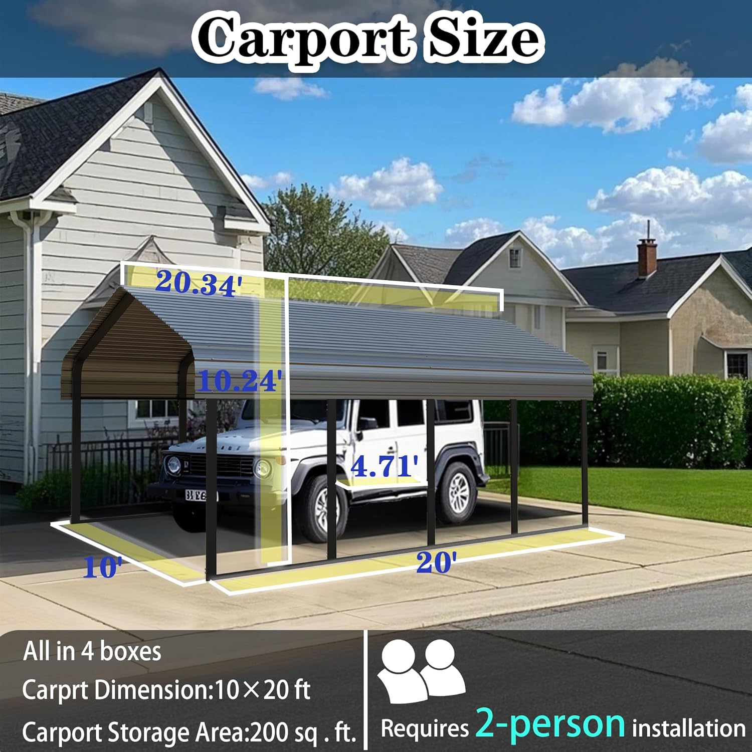 Heavy Duty Carport 10 x 20 Shelter - Perfect Solution for Vehicles, Boats & Equipment - Durable, All-Weather, Quick Assembly - Spacious, Secure, Reinforced - Gray/White