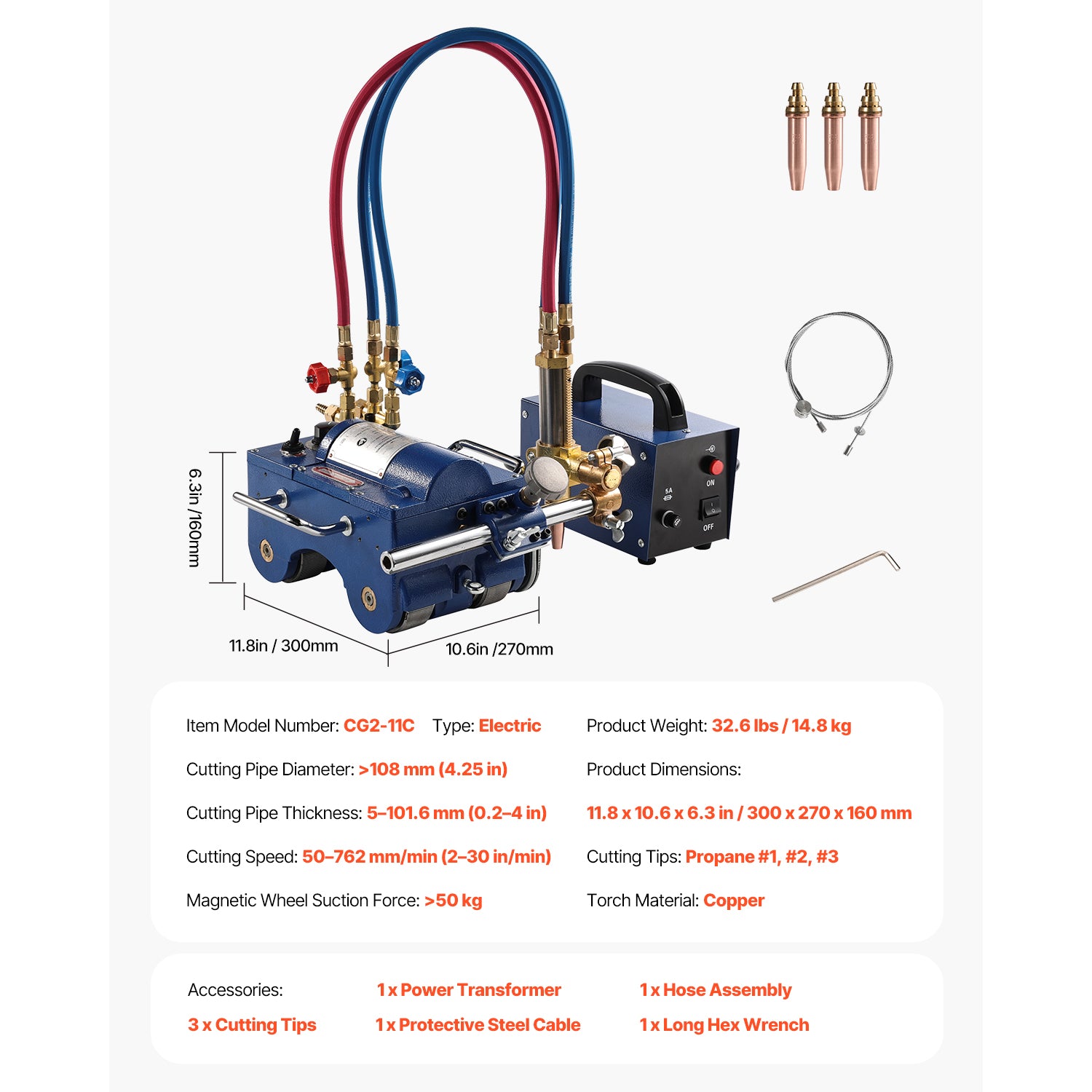 Electromagnetic Gas Pipe Cutting Machine 0.2"-4" Thick Tube 2"-30"/Min