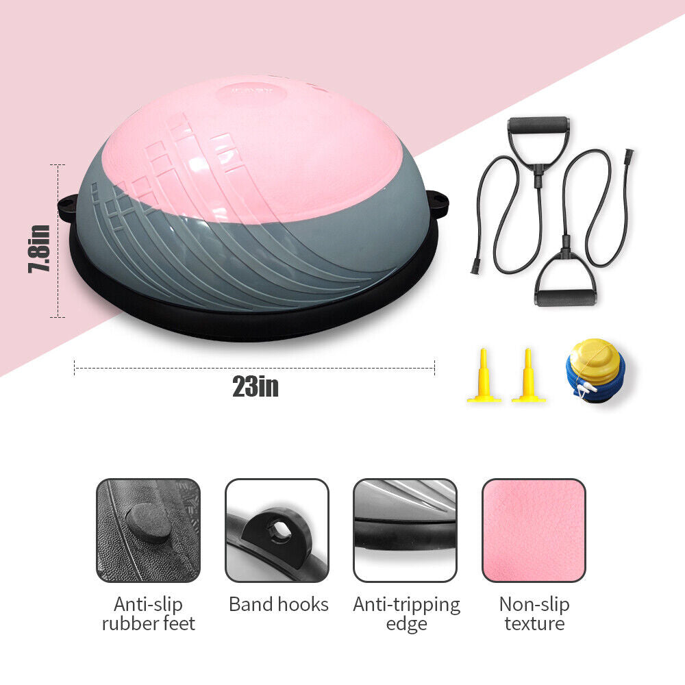 Balance Ball Balance Trainer 660Lbs Weight Capacity 23" Half Ball with Resistant Band, Anti Burst Design, Anti-Slip Surface for Home Gym Core Ab Training Yoga Fitness Stability Workout with Foot Pump