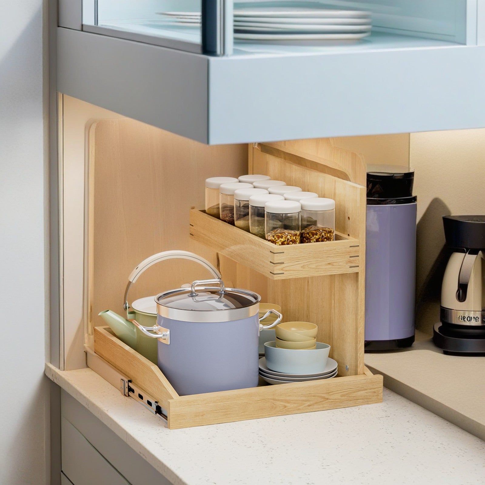 Under Sink Organizers and Storage 22½" W x 21" D, 2 Tier Pull Out Cabinet Organizer with Soft Close, Adjustable Pull Out Cabinet organizer with U Bracket for Bathroom Kitchen(Right)