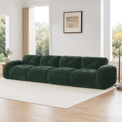 140''Soft Velvet  Fabric,Boneless Sofa With Tufted,32D High Density Sponge,Ergonomic Design Bottom,No Assembly Required,Bottom Anti-Slip Design,For Living Rooms,Home Theater,Green