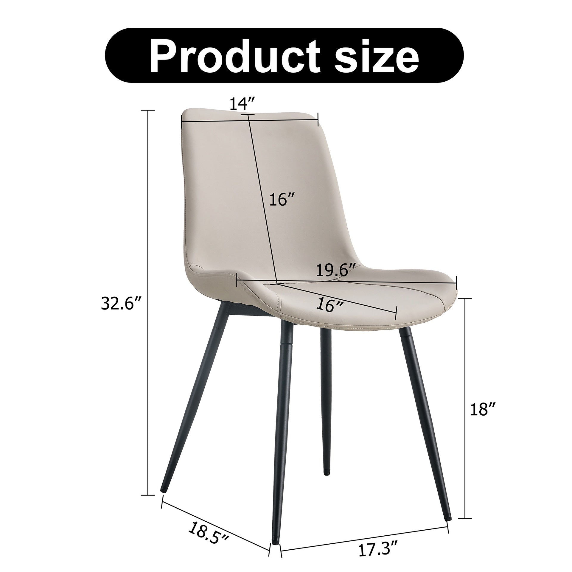 Light gray artificial leather backrest cushion dining chair, black metal legs, curved widened cushion design for more comfort, suitable for restaurants, kitchens, bedrooms, offices.(6 chairs) 0502