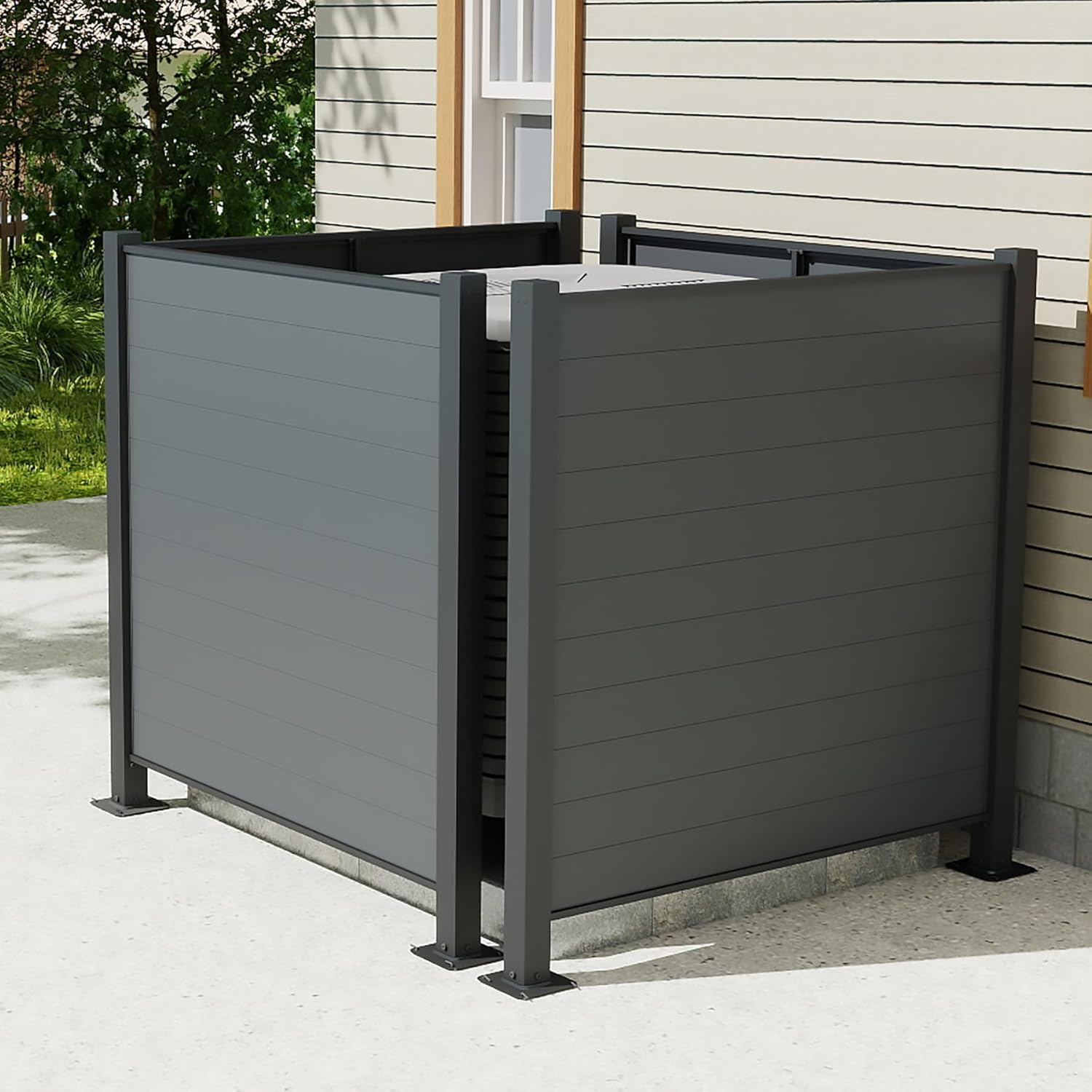 Outdoor Privacy Screens, 50" W x 50" H Air Conditioner Fence, Trash Can Enclosure with Metal Stakes, Metal Decorative Fences for Garden Backyard Patio(2 Panels, Black)