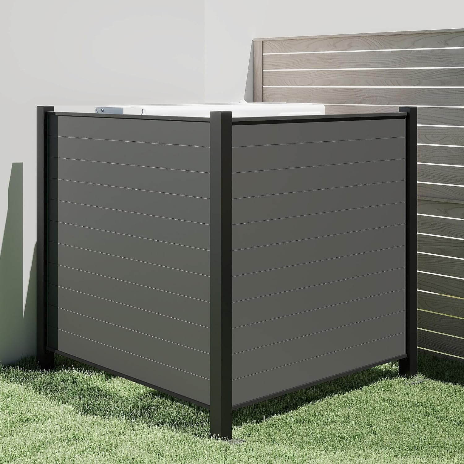 Outdoor Privacy Screens, 50" W x 50" H Air Conditioner Fence, Trash Can Enclosure with Metal Stakes, Metal Decorative Fences for Garden Backyard Patio(2 Panels, Black)