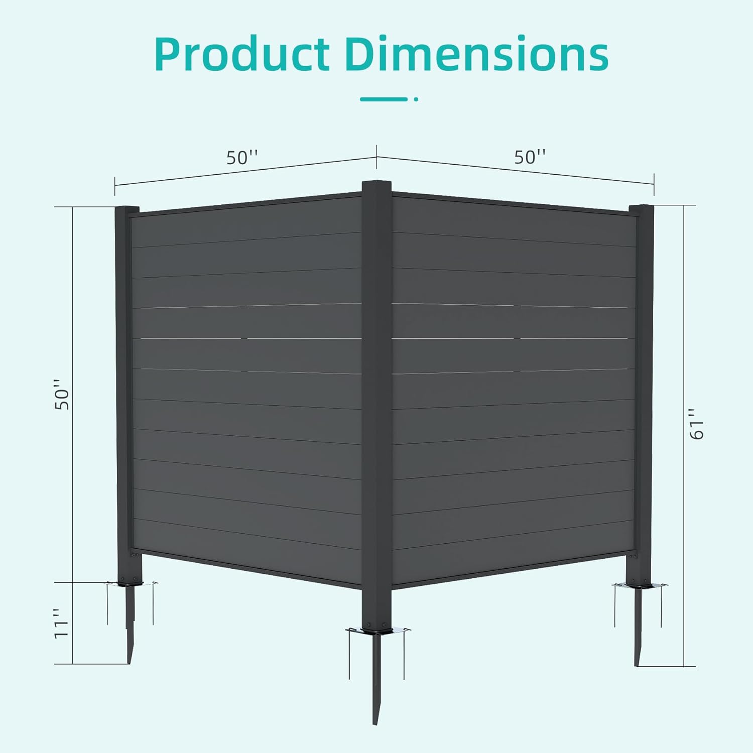 Outdoor Privacy Screens, 50" W x 50" H Air Conditioner Fence, Trash Can Enclosure with Metal Stakes, Metal Decorative Fences for Garden Backyard Patio(2 Panels, Black)