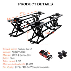 Portable Car Lift - 7,000 LBS Capacity, 26.8" Max Height, Heavy-Duty Quick Jack with Locking Levers, Wheels & 120V Power Unit for Cars, SUVs, Trucks