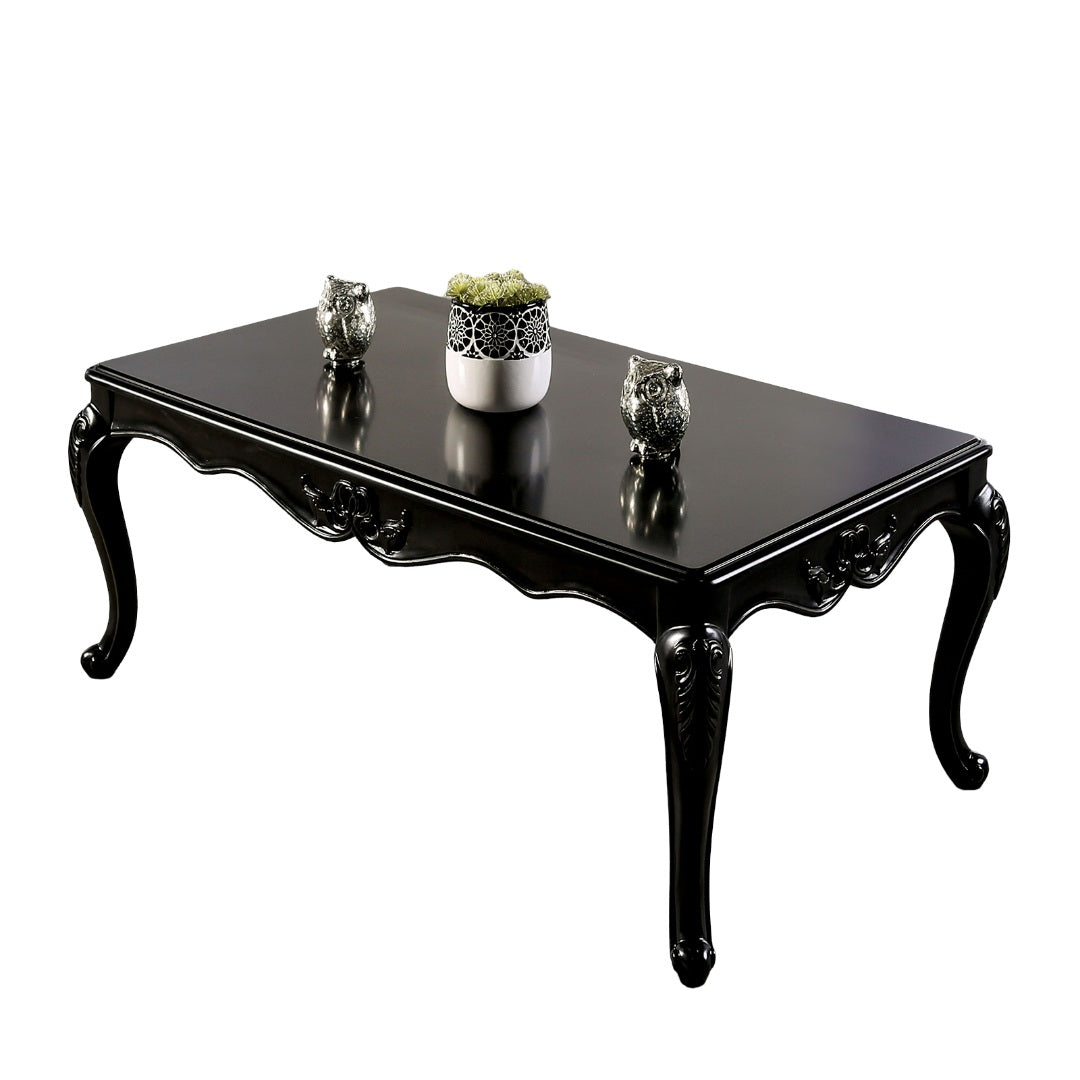 Traditional Style Rectangle Coffee Table  Curved Shaped Legs Carved Design Solid Wood Structure Espresso / Black Finish