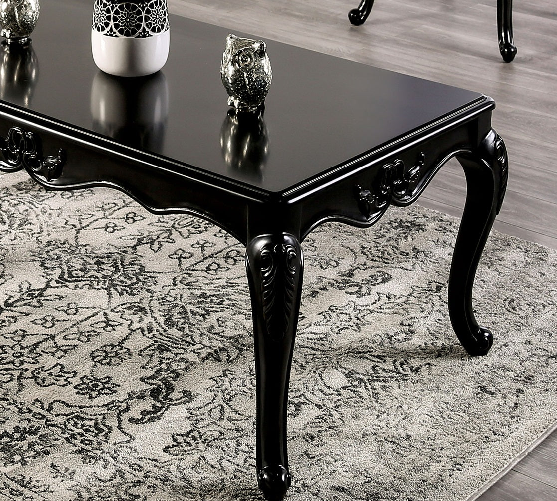 Traditional Style Rectangle Coffee Table  Curved Shaped Legs Carved Design Solid Wood Structure Espresso / Black Finish