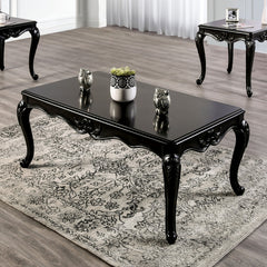 Traditional Style Rectangle Coffee Table  Curved Shaped Legs Carved Design Solid Wood Structure Espresso / Black Finish