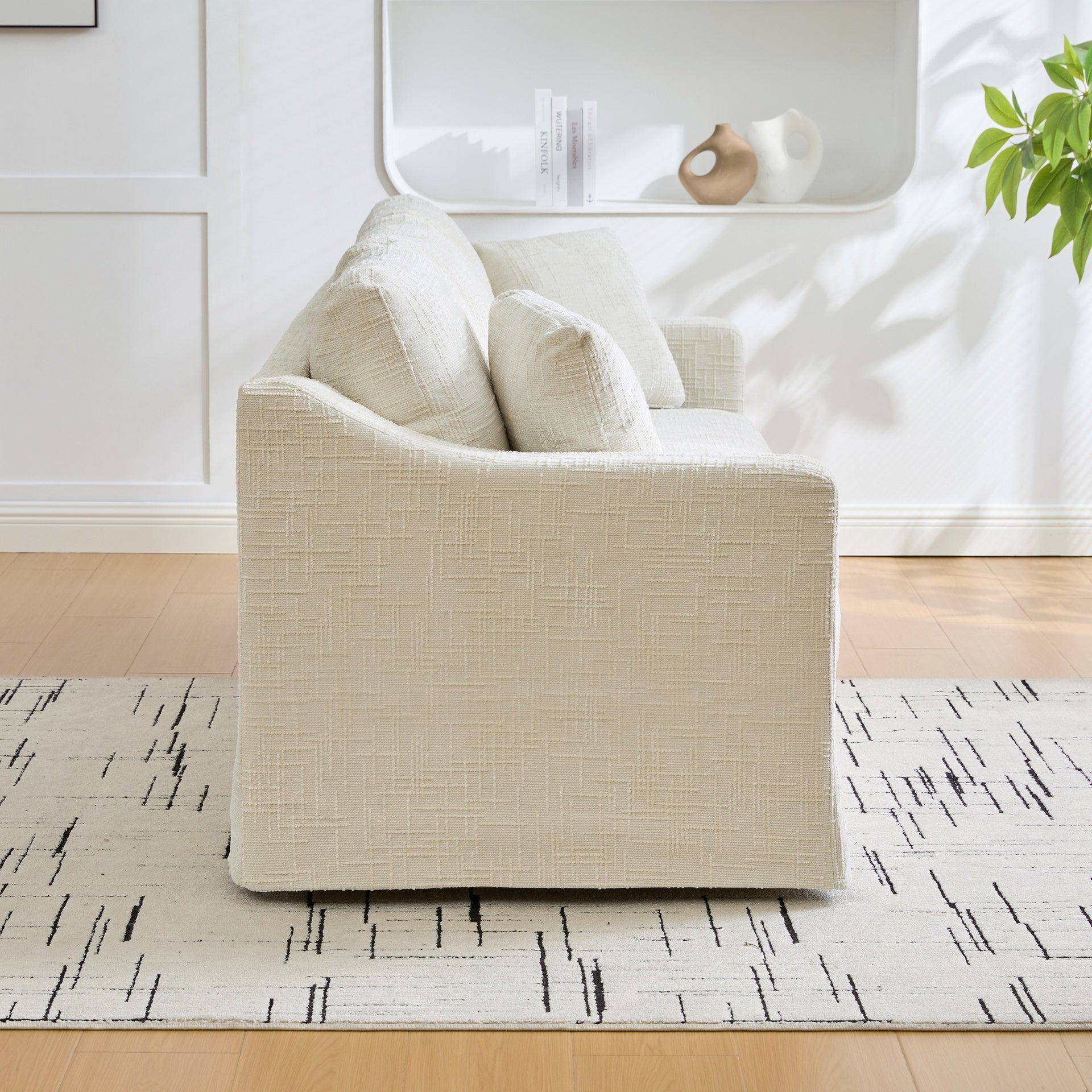 83.86" wide modern casual sofa, chenille fabric, deep seat, three-seater, with removable upholstery cover, suitable for living room, bedroom, apartment.BEIGE