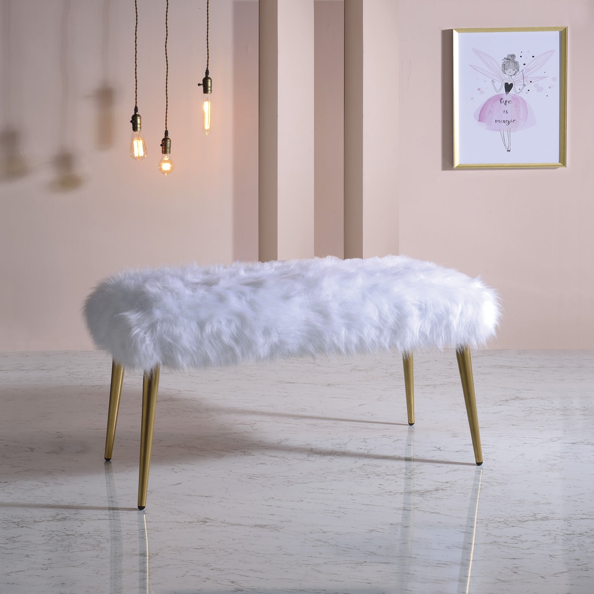 White and Gold Bench with Straight Legs