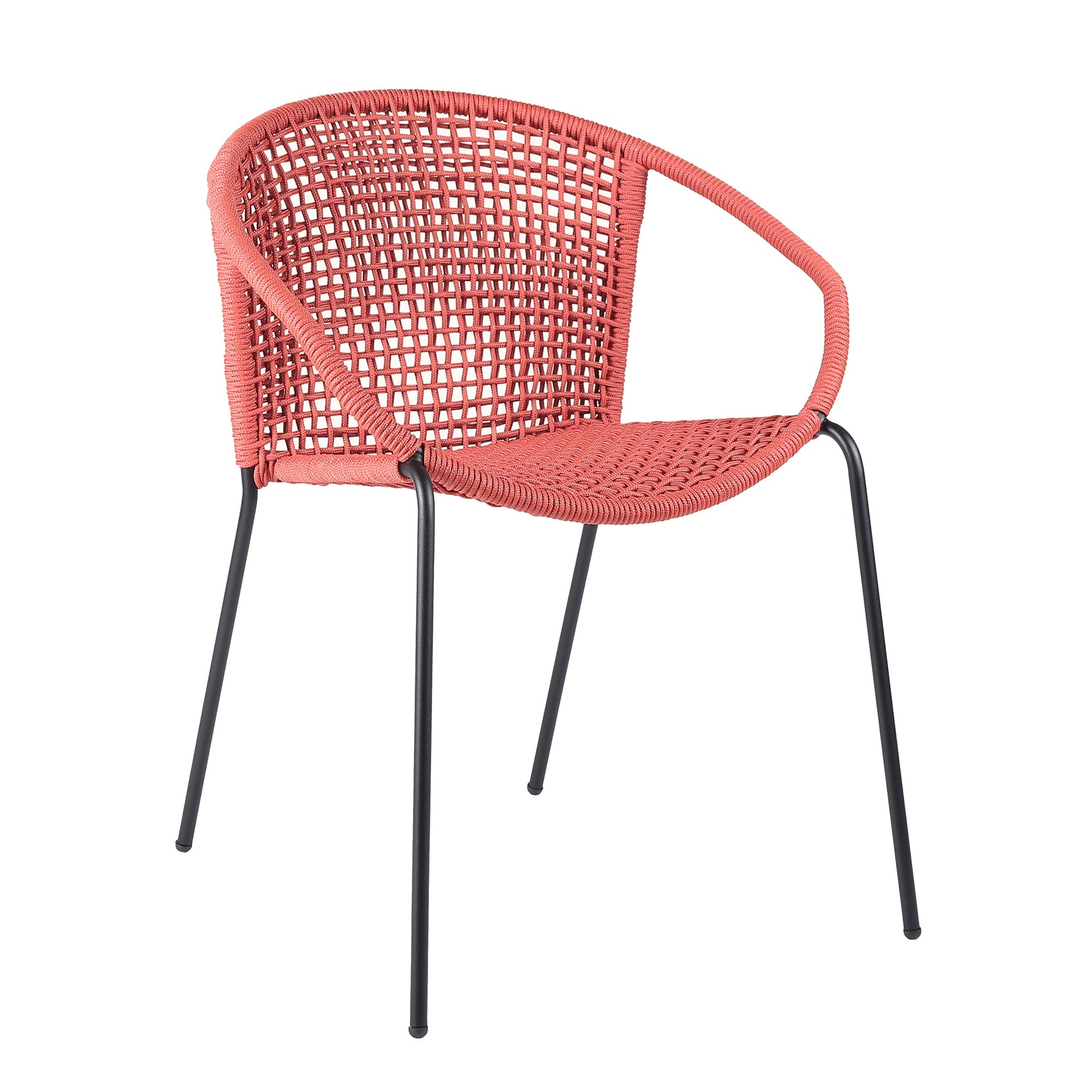 Quilla Indoor Outdoor Stackable Steel Dining Chair with Brick Red Rope - Set of 2