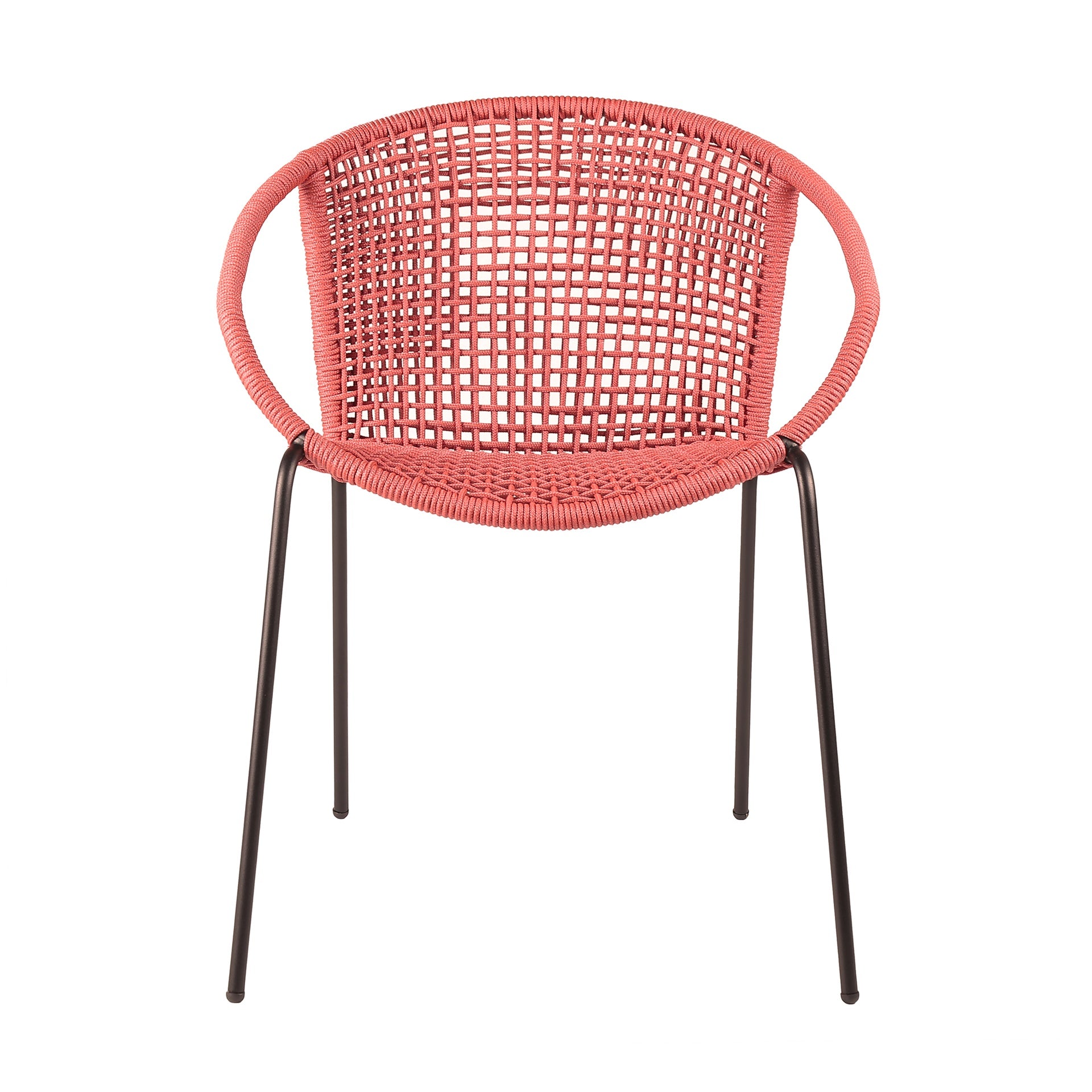 Quilla Indoor Outdoor Stackable Steel Dining Chair with Brick Red Rope - Set of 2