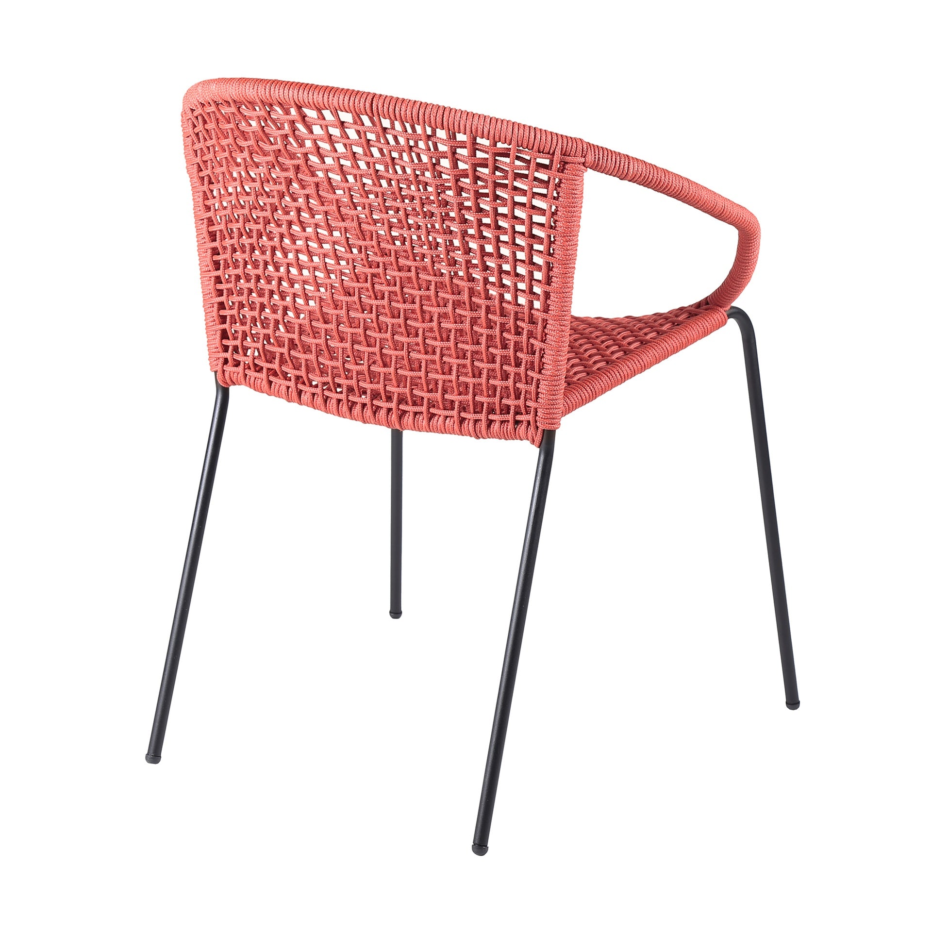 Quilla Indoor Outdoor Stackable Steel Dining Chair with Brick Red Rope - Set of 2