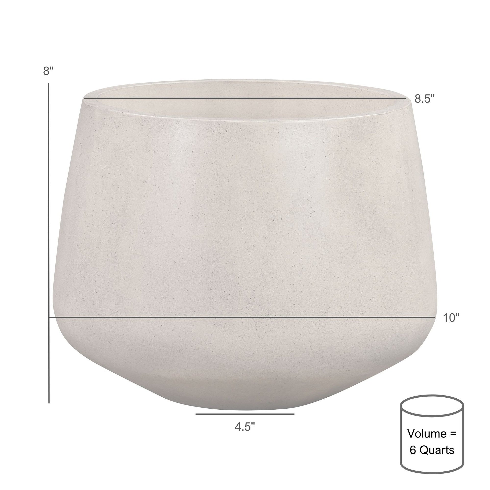 Amethyst Medium Round Lightweight White Concrete Indoor or Outdoor Planter in white