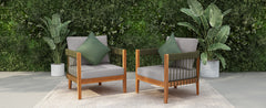 [Set of 2] Acacia Wood Outdoor Club Chair with Handwoven Rope Accents & Curved Backrest - Water-Resistant Boho Patio Lounge Chair with Removable Cushions for Porch, Garden