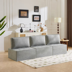 The light gray linen wooden frame sofa can be freely spliced, meeting various needs such as in small apartment living rooms and adapting to various decoration styles."