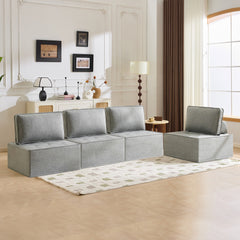 The light gray linen wooden frame sofa can be freely spliced, meeting various needs such as in small apartment living rooms and adapting to various decoration styles."