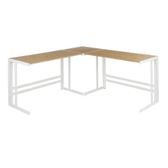 Roman Industrial "L" Shaped Desk in White Metal and Natural Wood-Pressed Grain Bamboo by LumiSource