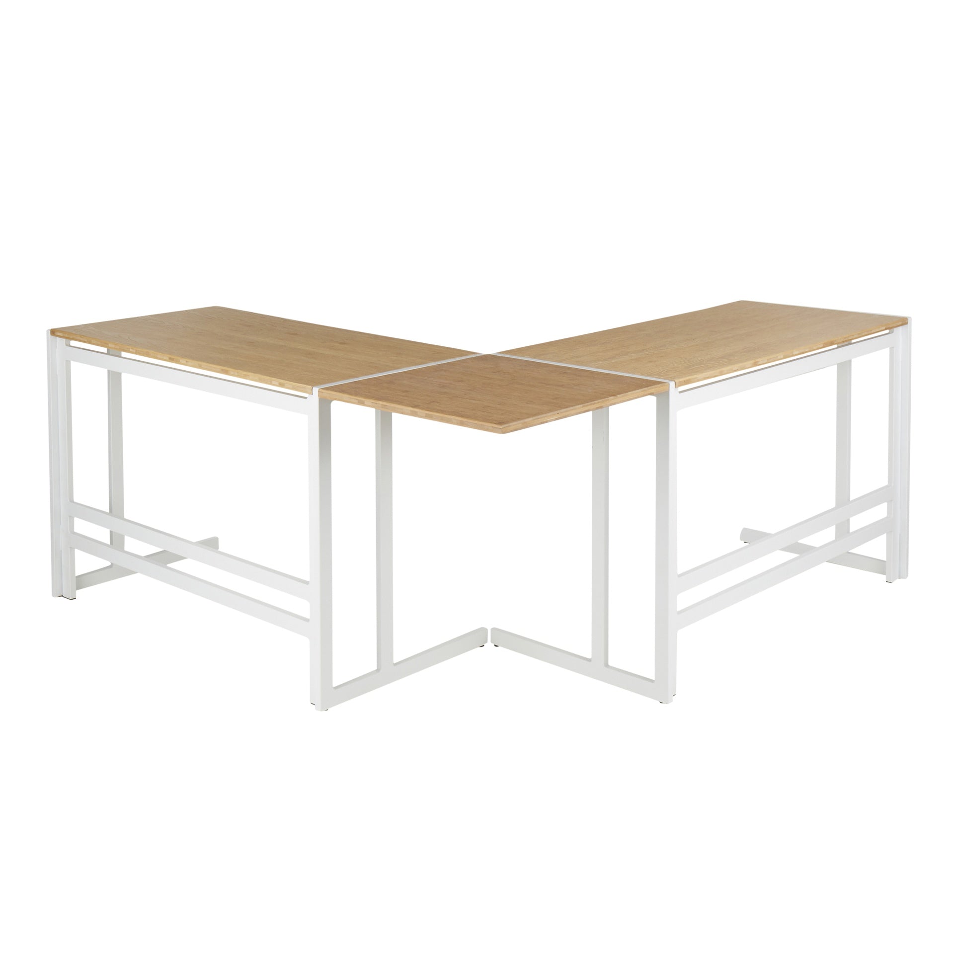 Roman Industrial "L" Shaped Desk in White Metal and Natural Wood-Pressed Grain Bamboo by LumiSource
