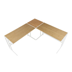 Roman Industrial "L" Shaped Desk in White Metal and Natural Wood-Pressed Grain Bamboo by LumiSource