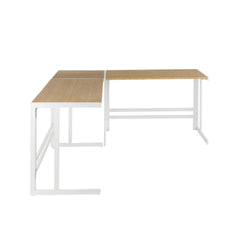 Roman Industrial "L" Shaped Desk in White Metal and Natural Wood-Pressed Grain Bamboo by LumiSource