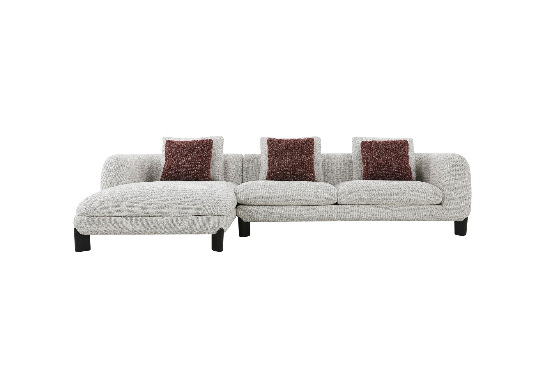 Mardi Maroon & Beige Tweed Sectional Sofa w/3 Pillows