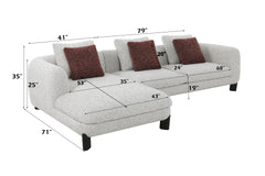 Mardi Maroon & Beige Tweed Sectional Sofa w/3 Pillows