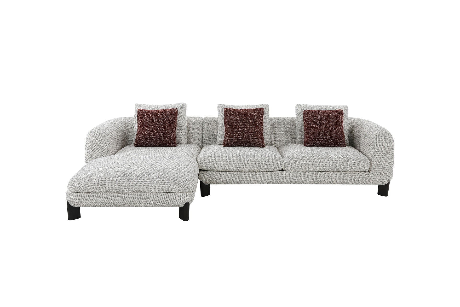 Mardi Maroon & Beige Tweed Sectional Sofa w/3 Pillows