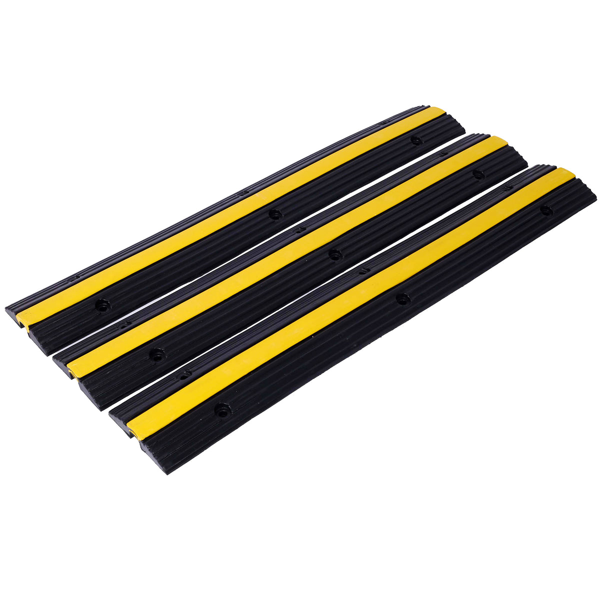 Cable Protector Ramp Rubber Speed Bumps 3 Pack of 1 Channel 6600Lbs Load Capacity with 18 Bolts Spike for Asphalt Concrete Gravel Driveway (1 Channel, 3 Pack)