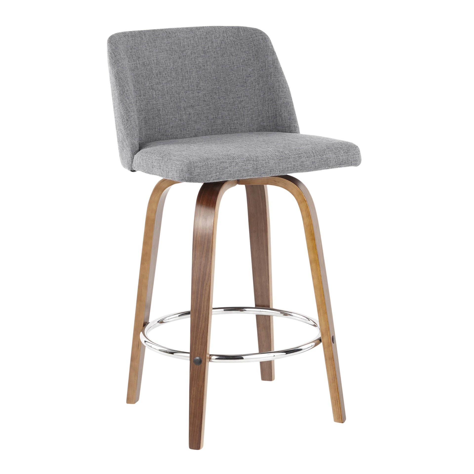 Toriano Mid-Century Modern Counter Stool in Walnut and Grey Fabric by LumiSource - Set of 2
