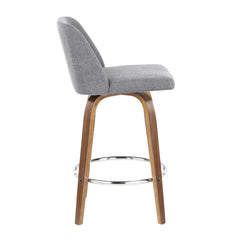 Toriano Mid-Century Modern Counter Stool in Walnut and Grey Fabric by LumiSource - Set of 2