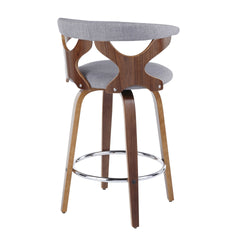 Gardenia Mid-Century Modern Counter Stool in Walnut and Light Grey Fabric by LumiSource - Set of 2