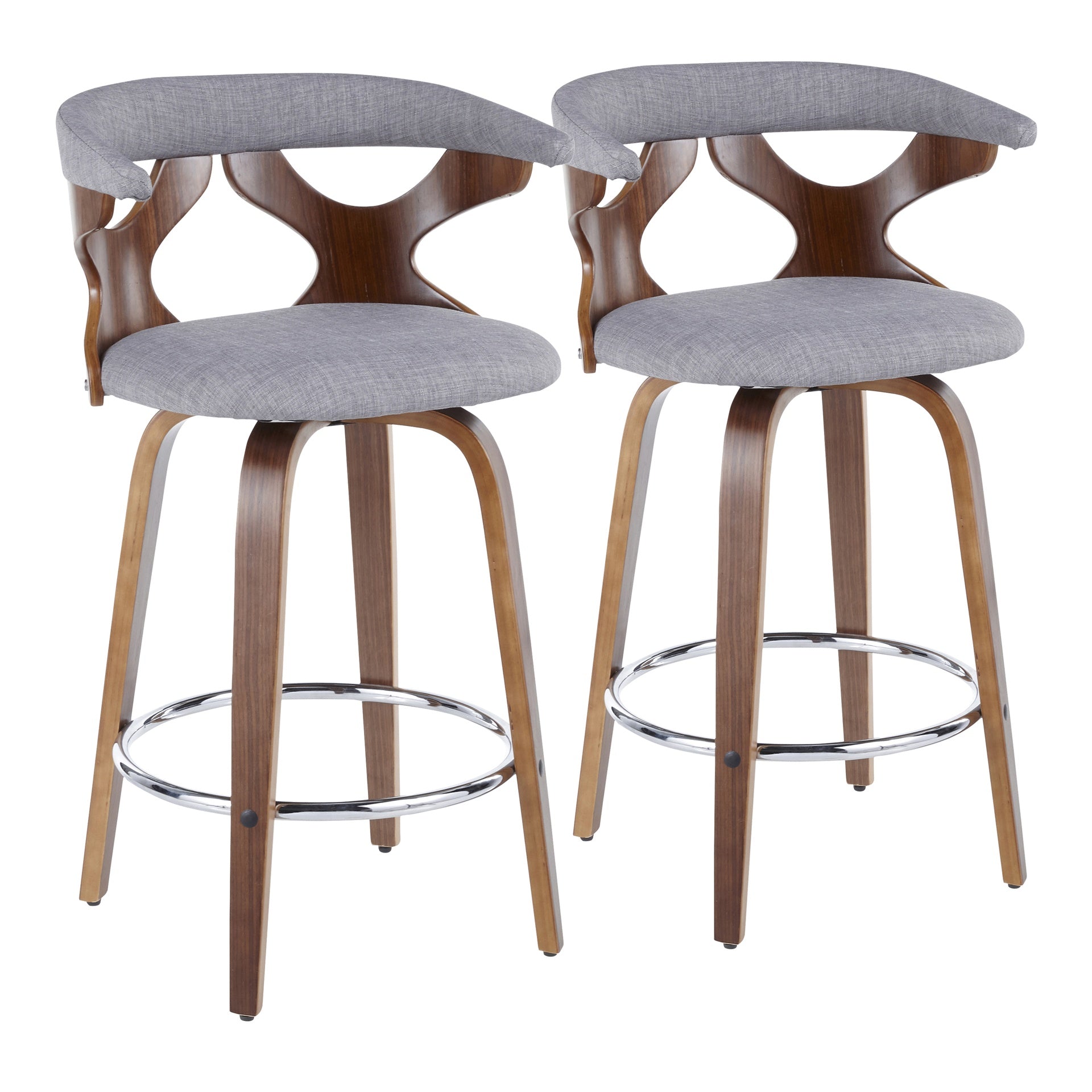Gardenia Mid-Century Modern Counter Stool in Walnut and Light Grey Fabric by LumiSource - Set of 2