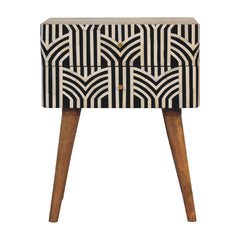 Solid Wood, Edessa Bone Inlay Bedside, 2-Drawers, Nordic Legs, Black and White, Light Brown