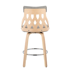 York Mid-Century Modern 26" Counter Stool in Natural Wood and Light Grey Fabric with Chrome Footrest by LumiSource