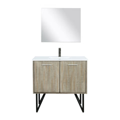 Rustic Acacia Bath Vanity 36 in. W x 20 in. D, White Quartz Top, Gun Metal Faucet Set and 28 in. Mirror