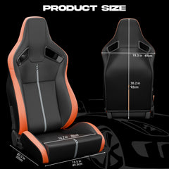 2PC New Universal Bucket Racing Seats Red Stitch Red PVC Leather Reclinable Carbon Look Leather Back With Adjustor Slider(Not Including Seat Bracket ) 1 box of 2 pieces