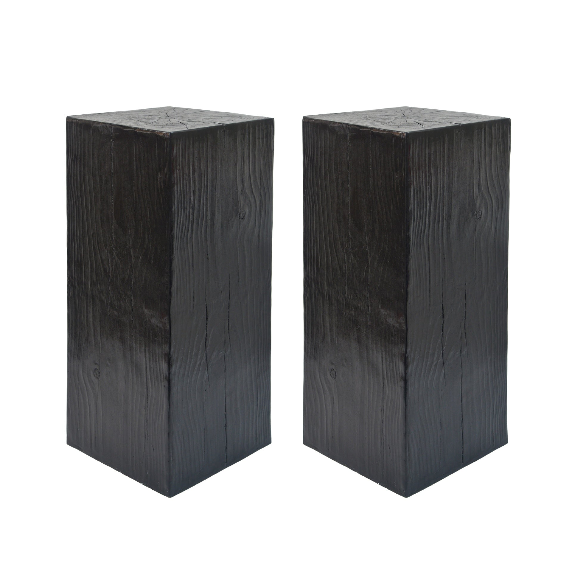 Wood-Look Square-Column MGO End Table,  H33.75",Wood-Like Distressed Finish, Mix with Different Heights, Indoor Outdoor Use,Black Color