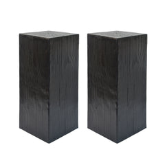 Wood-Look Square-Column MGO End Table,  H33.75",Wood-Like Distressed Finish, Mix with Different Heights, Indoor Outdoor Use,Black Color