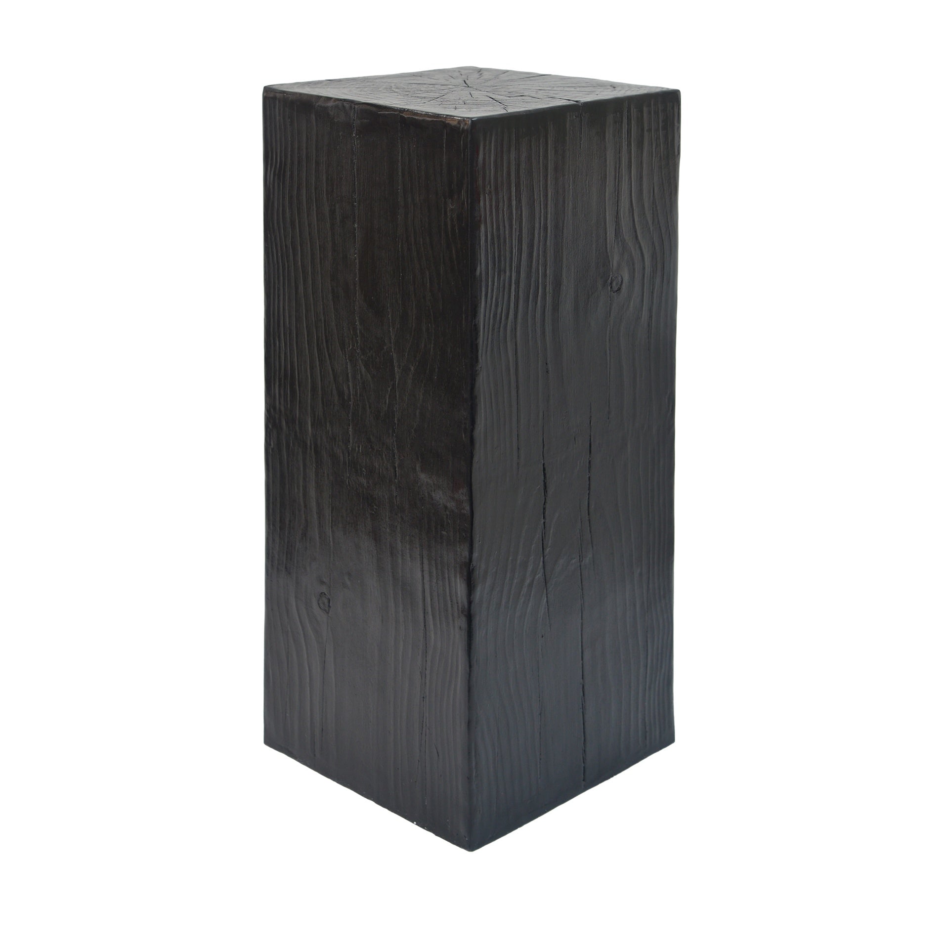 Wood-Look Square-Column MGO End Table,  H33.75",Wood-Like Distressed Finish, Mix with Different Heights, Indoor Outdoor Use,Black Color