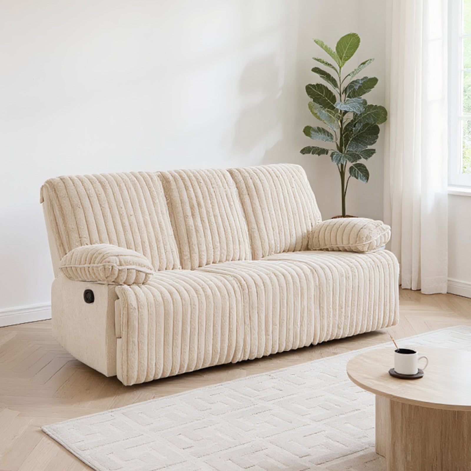 1+3 Seat Manual Reclining Sofa Corduroy, Recliner Sofa with Hidden Cup Holders, Recliner Couch for Living Room Home Theater, Beige, Chair + 3 Seat