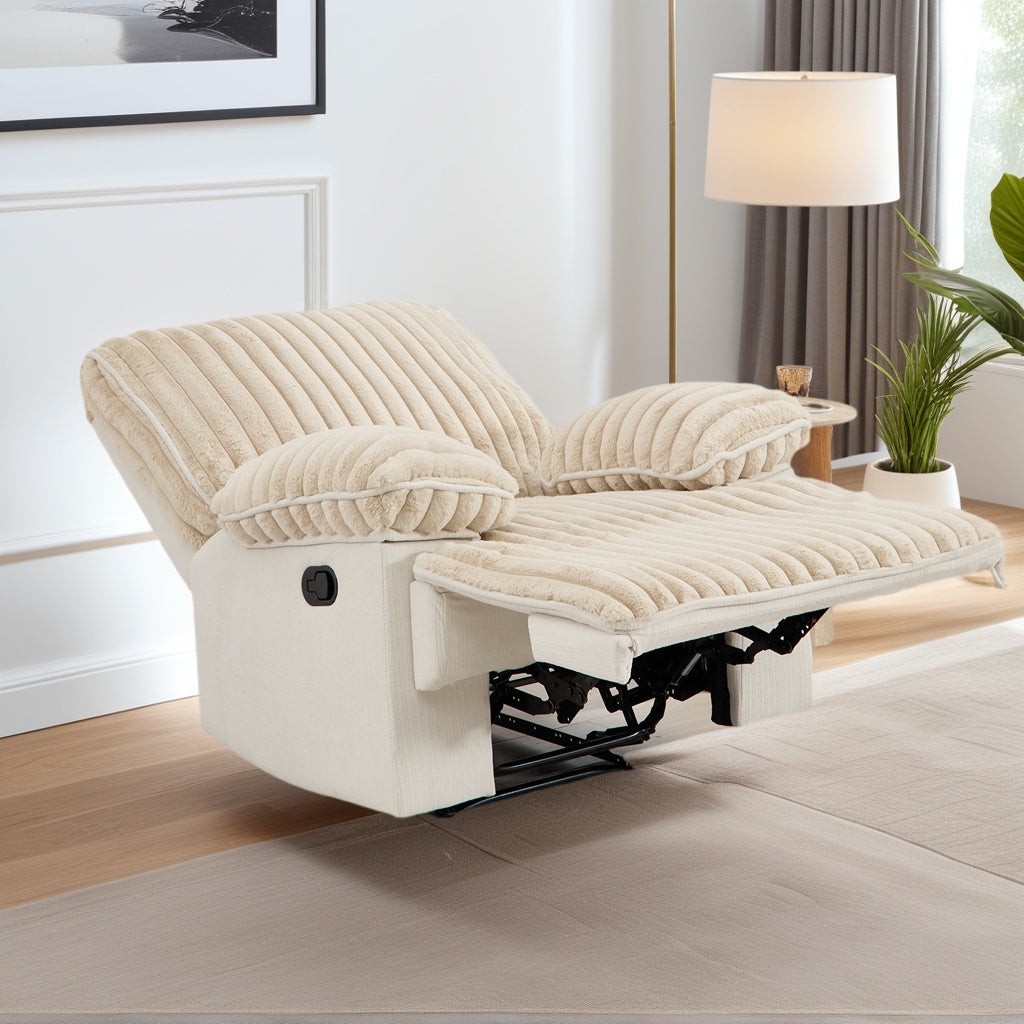 1+3 Seat Manual Reclining Sofa Corduroy, Recliner Sofa with Hidden Cup Holders, Recliner Couch for Living Room Home Theater, Beige, Chair + 3 Seat