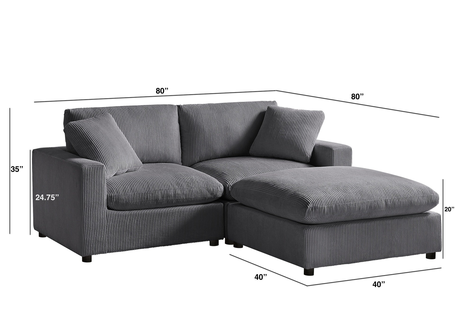 Chelsea Modular 3-piece Chofa - Charcoal