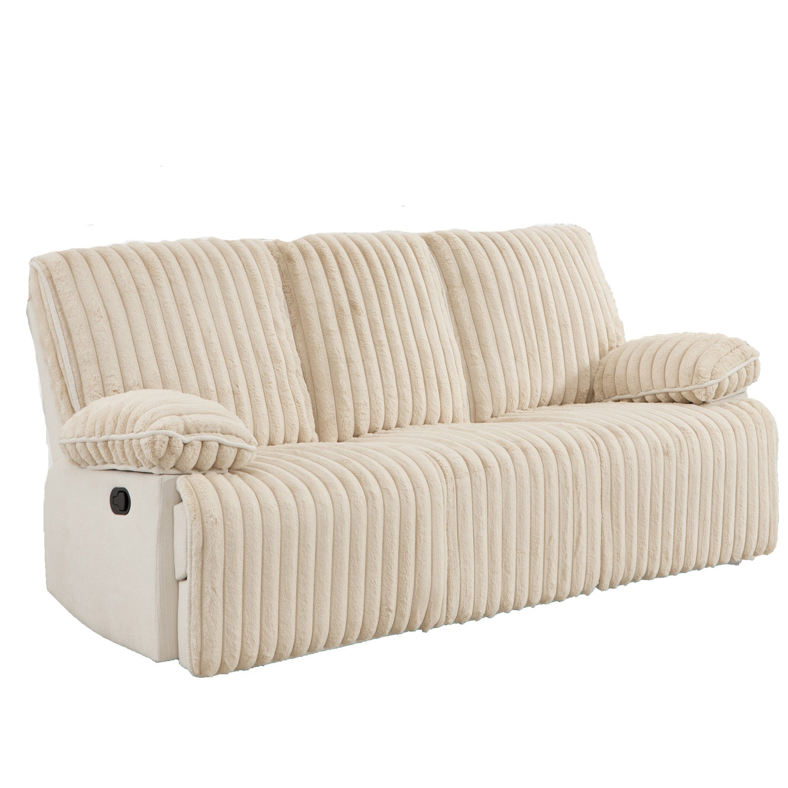 Manual Reclining Sofa 3 Seat Corduroy, Recliner Sofa with Hidden Cup Holders, Recliner Couch for Living Room Home Theater, Beige