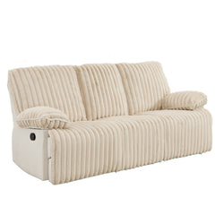 Manual Reclining Sofa 3 Seat Corduroy, Recliner Sofa with Hidden Cup Holders, Recliner Couch for Living Room Home Theater, Beige