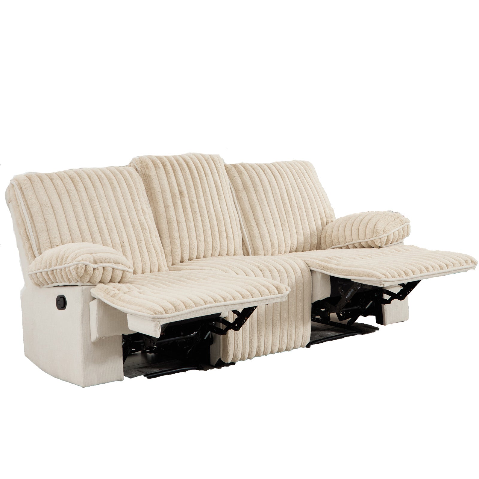 Manual Reclining Sofa 3 Seat Corduroy, Recliner Sofa with Hidden Cup Holders, Recliner Couch for Living Room Home Theater, Beige