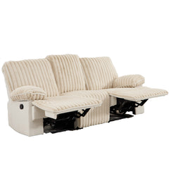 Manual Reclining Sofa 3 Seat Corduroy, Recliner Sofa with Hidden Cup Holders, Recliner Couch for Living Room Home Theater, Beige