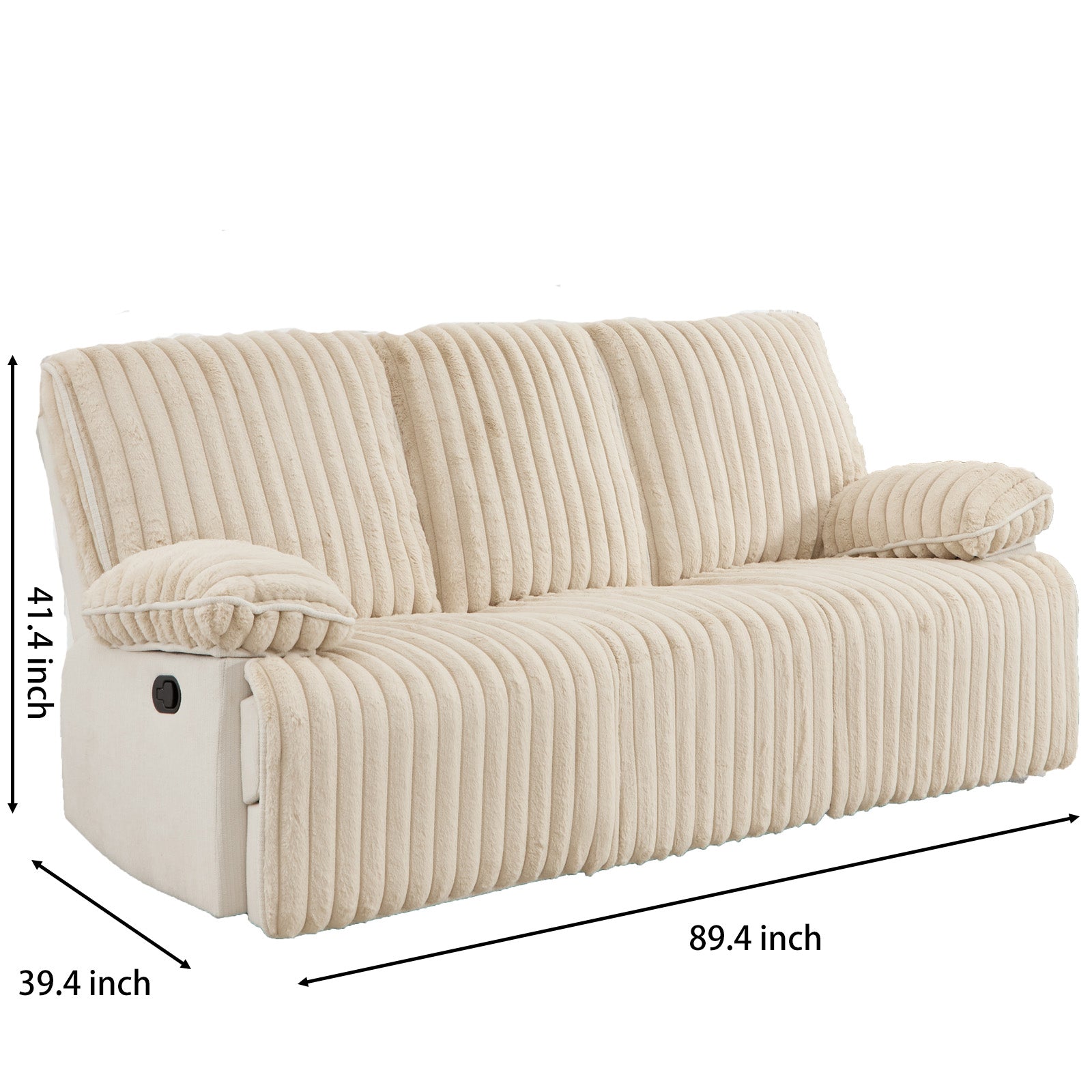 Manual Reclining Sofa 3 Seat Corduroy, Recliner Sofa with Hidden Cup Holders, Recliner Couch for Living Room Home Theater, Beige