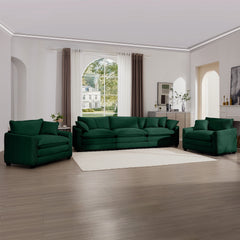 Luxurious and Sophisticated Sofa Set with Soft Cushions and Pillows, Home for Living Rooms and Clubs as well as Home Theaters, Consisting of Two Single Sofas and a 3-Seater Sofas in Green Corduroy Fab